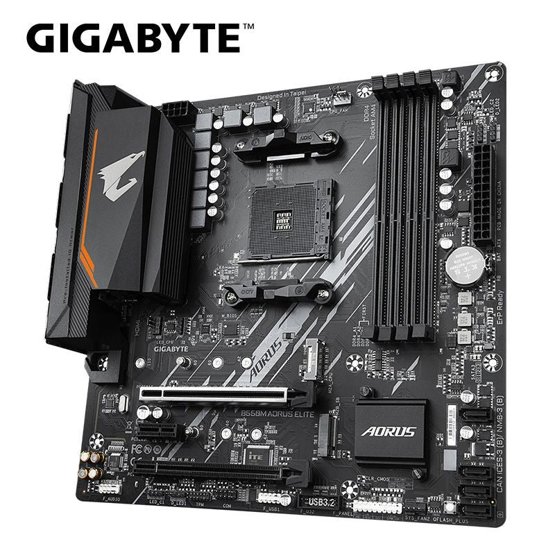 Placa-mãe GIGABYTE Nova B550M AORUS ELITE Micro-ATX Soquete AM4 para CPU Ryzen Série 5000 4000 3000 DDR4 de Canal Duplo SATA3 M.2