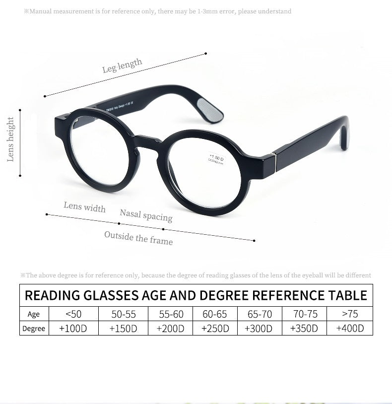 Guanhao Brand Men Reading Glasses Vintage Round Frame Clear Elderly Glasses Thick Frame Large Frame Women's Presbyopia Glasses