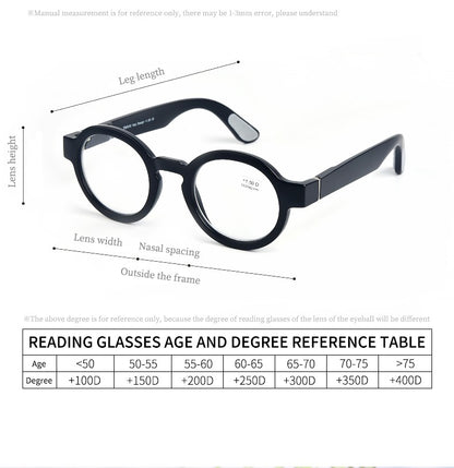 Guanhao Brand Men Reading Glasses Vintage Round Frame Clear Elderly Glasses Thick Frame Large Frame Women's Presbyopia Glasses