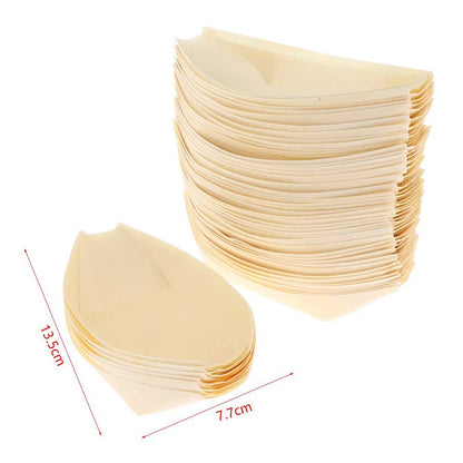 Bandejas de Alimentos 50pçs Barco de Madeira para Sushi Bambu Natural Descartável Caiaque Salada Sobremesa Bolo de Pinheiro Barco Tigela de Lanche Tapete Bandeja de Prato de Sushi