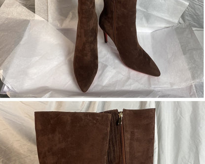 Ods Luxury Designer Sexy Pointed Toe Pole Knee High Brown Black Leather Red Sole Botas Mujer Boots For Women 8 10cm Big 41434546