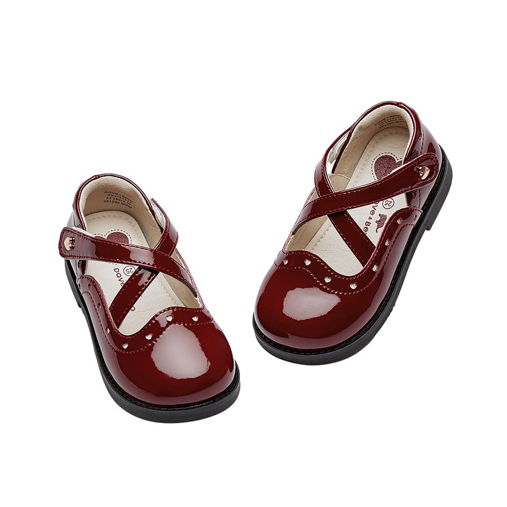Dave Bella Children's Leather Shoes Autumn Girl's Retro Fashion Soft soled Red Anti slip Princess Shoes DB3252579