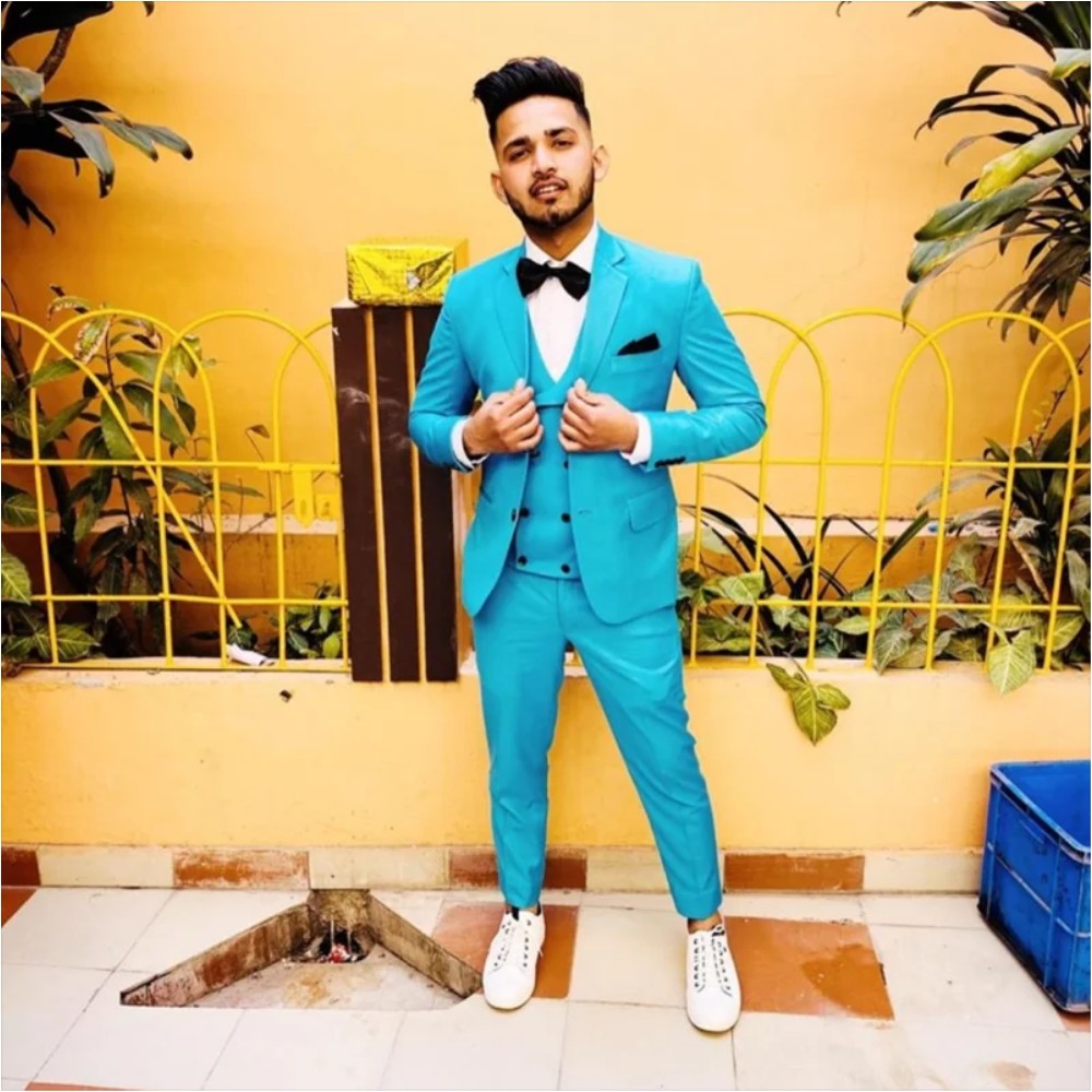 Men's Suits Blue 3 Pieces Single Breasted Notch Lapel Prom Party Blazer Prom Groom Prom Custom Costume Homme Jacket Pants Vest