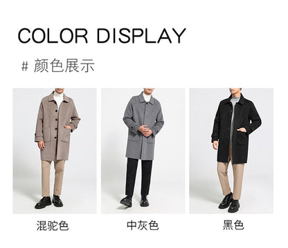 Mid-Length Single-Breasted Polo Collar Men's Overcoat Double-Sided Woolen 100% Pure Wool High-End Coat Fashion Men's Clothing