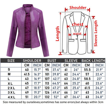 Red Women's PU Jacket, Vertical Collar Zipper Motorcycle Leather Coats,  Fashion Casual Coat Female Outerwear, Black Purple Top.