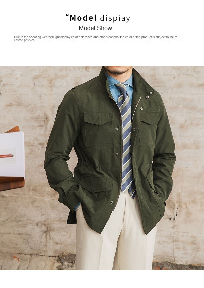 Three Spring and Summer Light Vertical Collar Waist Half Hanging M65 British Jacket Men's Retro Hunting Wear Waterproof Jacket