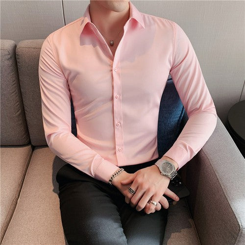 Plus Size S-7XL High Quality Men Dress Shirt 2024 Autumn Long Sleeve Solid Business Slim Shirts Homme Dress Social Casual Shirt