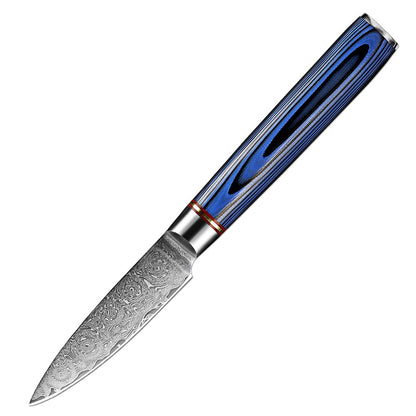 Conjunto de Facas de Cozinha 1-7 Peças, Aço Damasco Ultra Afiado para Chefe, Pão, Santoku, Desossar, Utilitárias, Lâmina com Padrão de Rosa Cabo G10 Azul