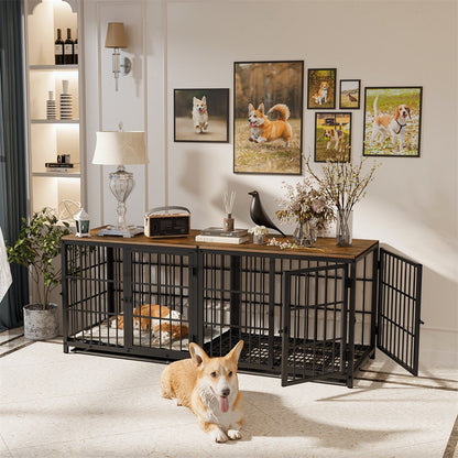 Caixa de Madeira Grande para Cães, Estilo Móvel Interno, Gaiola Elevada para Cães de Estimação, Canil, Mesa de Apoio, Cercado com Treliça, 3 Portas, Bandeja Removível