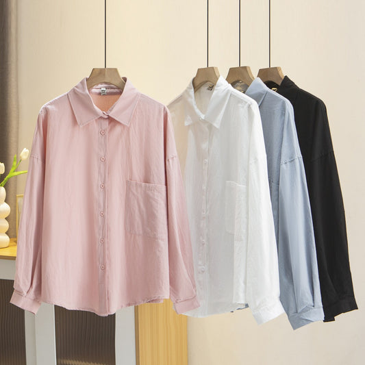 Loose Casual Long Sleeve Pure Color Shirt for plus Size Women Comfortable Cotton Autumn Fashion Commute Style Shirt