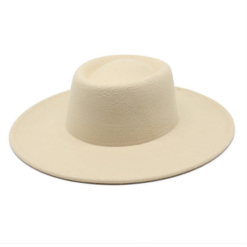 Classic British Style 9.5CM Big Wide Brim Fedora Hat For Women Fashion Autumn Winter Felt Church Hats Wedding Dress Jazz Cap