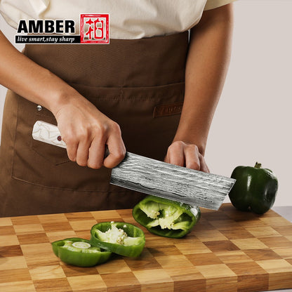 Conjunto de Facas de Chef, Conjunto de Facas de Cozinha Damasco Japonês de 6 Peças, Conjunto de Facas de Chef Profissionais de Aço Premium de 67 Camadas, com Cabo de Resina de Malha Branca