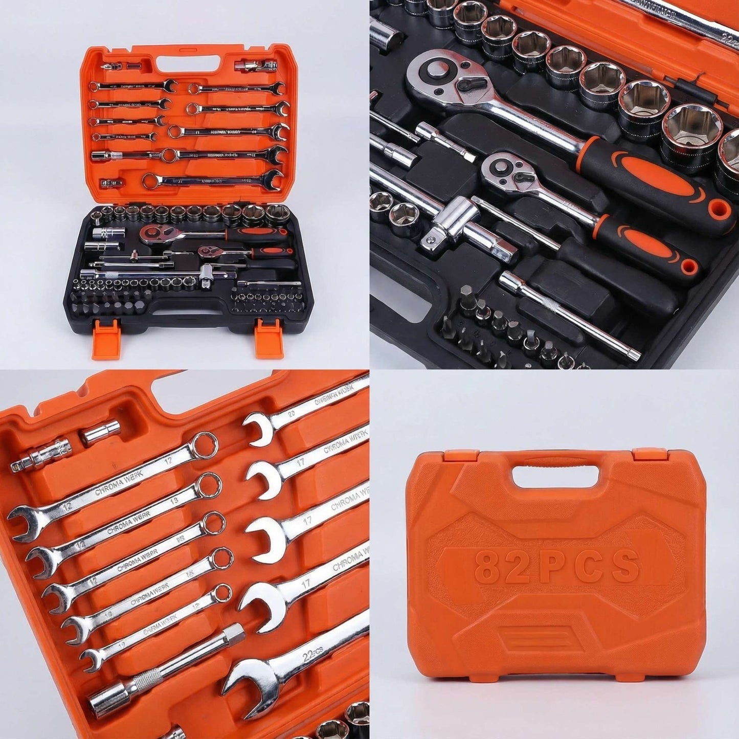 Conjunto de Ferramentas de Soquetes de Aço Cromo Vanádio com Chave Catraca de 82 Peças para Reparação de Veículos - Ideal para Entusiastas de DIY, Mecânicos e Carros