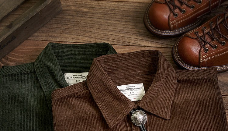 Autumn and Winter New American Retro Thick Corduroy Solid Color Cargo Shirt Men's Pure Cotton Long-sleeved Pocket Casual Blouses