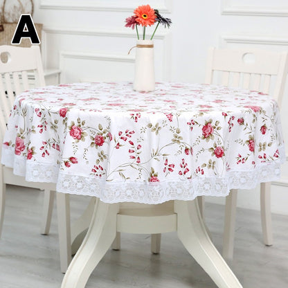 137/152/180/200/220cm 7Colors Oil-proof Flower Grid Round Table Cloth Waterproof Party Festival Surface Cover Picnic Blanket