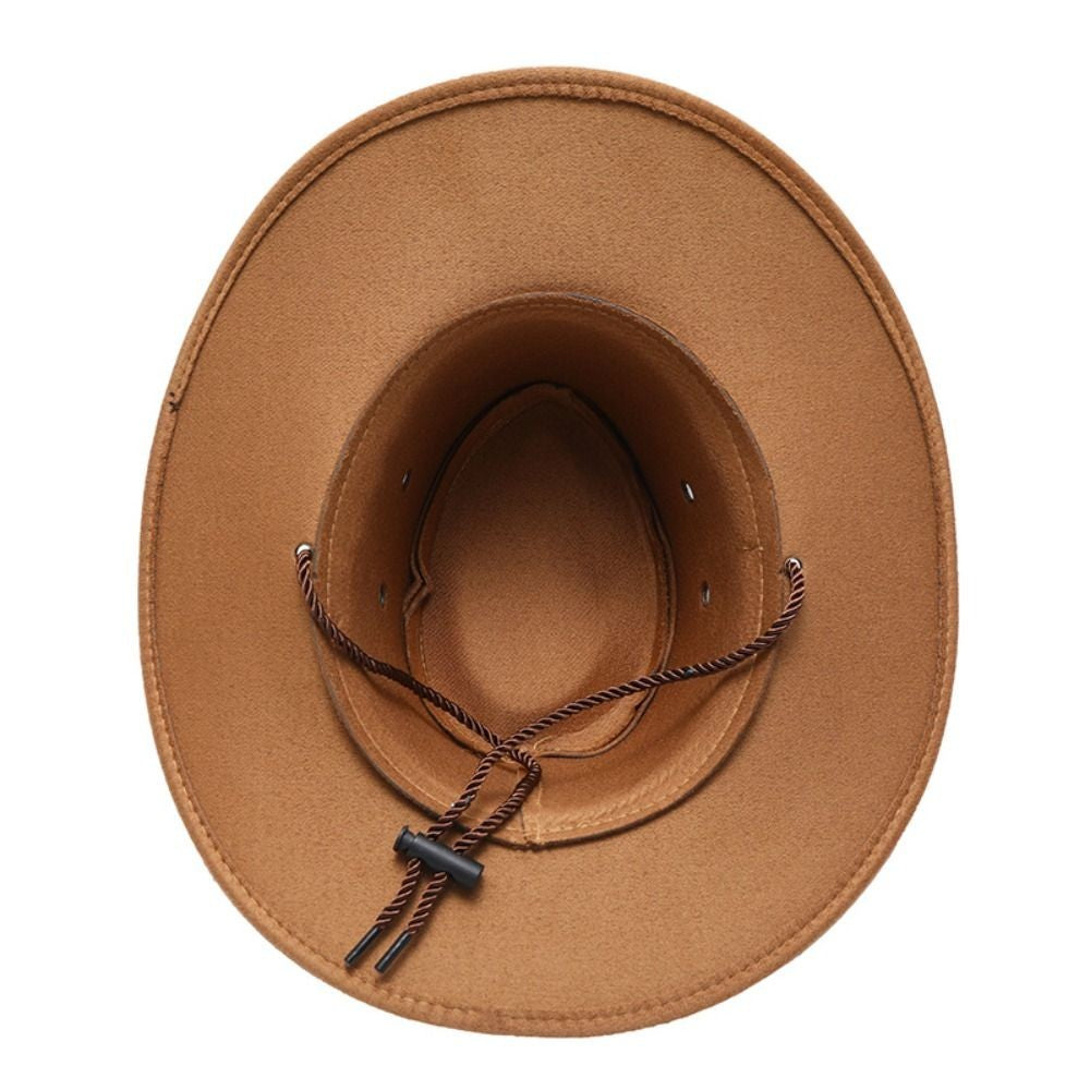 Chapéu Unissex de Cowboy para Praia em Camurça Sintética Aba Larga Proteção Solar Chapéu de Festa Cosplay Chapéu de Jazz Cor Sólida Respirável