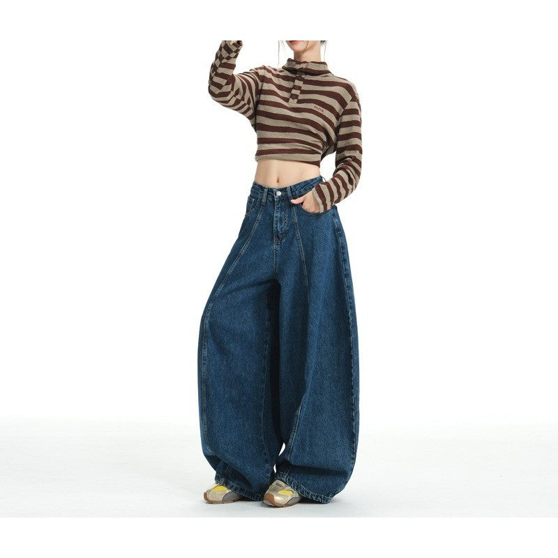 Autumn and winter women's retro washed wide-leg jeans loose and thin lazy wind scimitar balloon pants mopping pants long