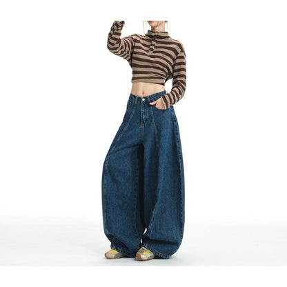 Autumn and winter women's retro washed wide-leg jeans loose and thin lazy wind scimitar balloon pants mopping pants long