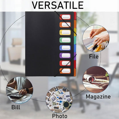 1 portable expanding folder with 8 compartments and elastic straps, suitable for office or home use.