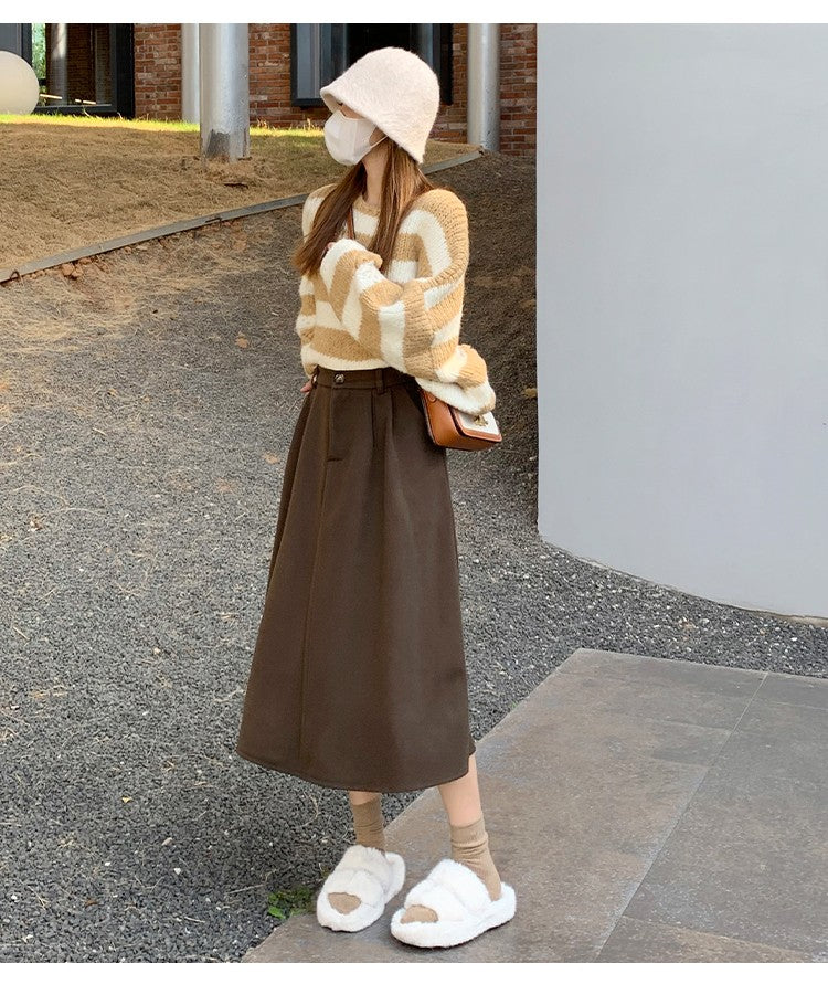 High Waist Plus Size Women Skirt Spring Women Clothing High Waist Hepburn Style Mid-Length A-Line Skirt New Casual Solid Skirts