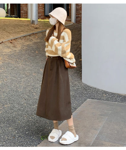 High Waist Plus Size Women Skirt Spring Women Clothing High Waist Hepburn Style Mid-Length A-Line Skirt New Casual Solid Skirts