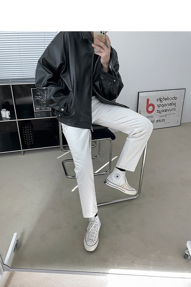 Mauroicardi Spring Autumn Cool Luxury Short Black Soft Light Pu Leather Jacket Men Zipper Casual Mens Jackets and Coats Fashion