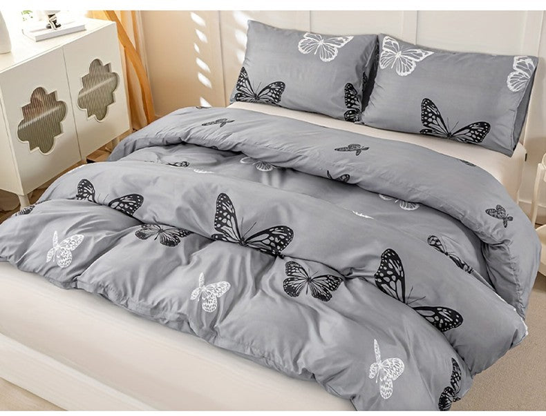 Conjunto de Capa de Edredom com Estampa de Borboleta 3 Peças, Conjunto de Cama Macio e Suave para a Pele Inclui 1 Capa de Edredom e 2 Fronhas
