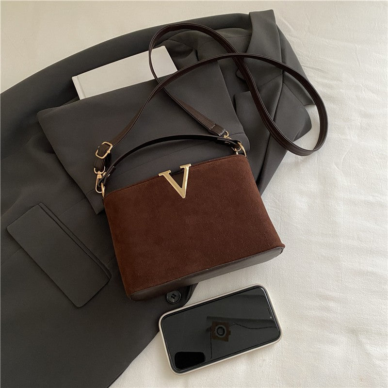 Fashionable Mini Suede Women's Bag, Faux Suede Tote Bag, Hardware Lock Buckle Decoration Handbag Purse Shoulder Cross Body Bags