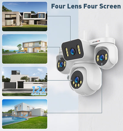LS VISION 20MP IP Camera with 5m Cord 12X Zoom WiFi Security Cameras 4 Screens Night Vision Human Detection Auto Tracking HiEasy
