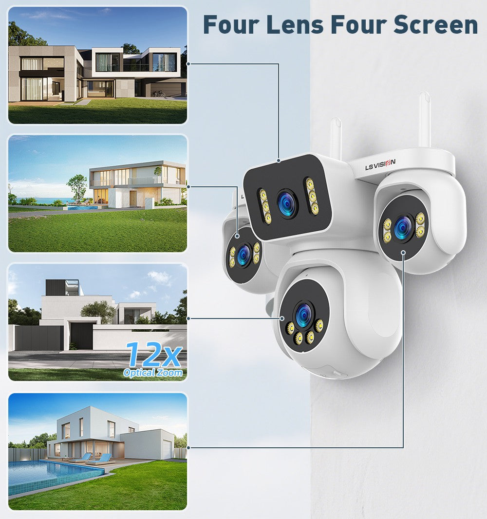LS VISION 20MP IP Camera with 5m Cord 12X Zoom WiFi Security Cameras 4 Screens Night Vision Human Detection Auto Tracking HiEasy