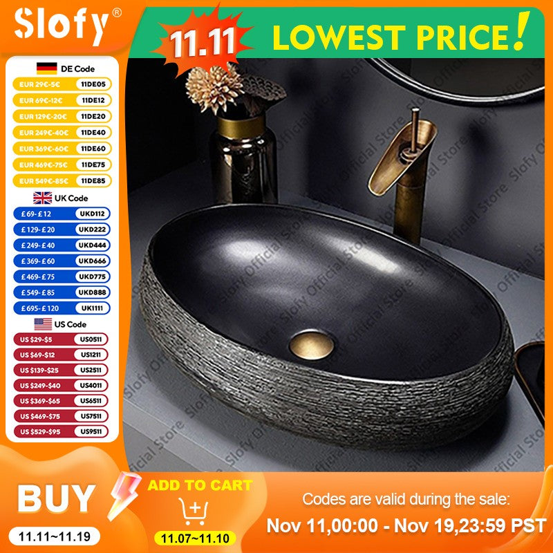 Retro Art Ceramic Sink Multiple Styles Black Washbasin Single Bowl Low-Key Luxury Countertop Basins For Household Hotel Bathroom