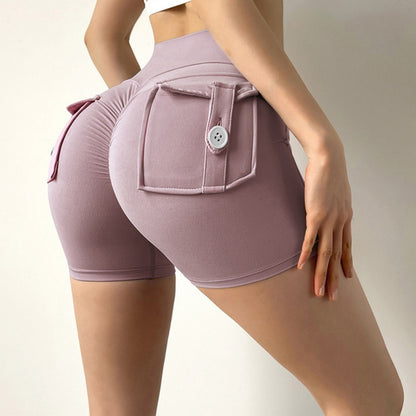 New Workout Fitness Training High Waist Scrunch Butt Seamless Sports Yoga Biker Shorts With Pocket For Women