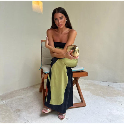 2024 Summer Women Strapless Backless Flower Printed Long Dress Women Sleeveless Off Shoulder Vestidos Plus Size S-3XL Streetwear