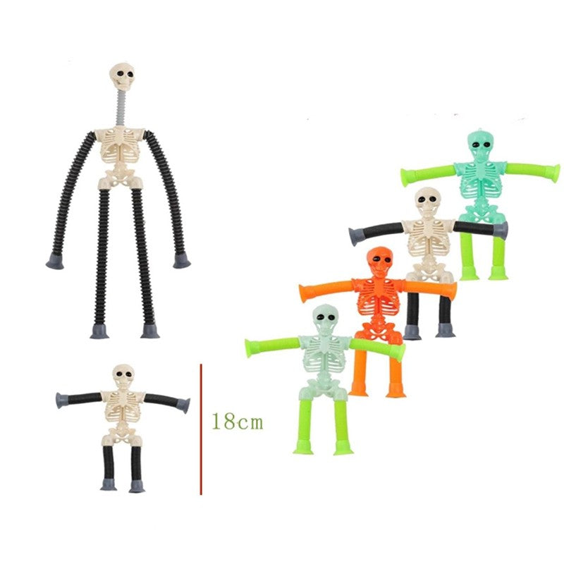 1-16PCS Fidget Toys Transformable Telescopic Toys Halloween Sensory Toys Kids Prize Suction Cups Skeleton Person Stretching Tube