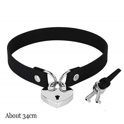 Woman Black Punk Choker Collar Necklace Sexy PU Leather Heart Lock Key Spike Chocker Gothic Cosplay Accessories Party Jewelry