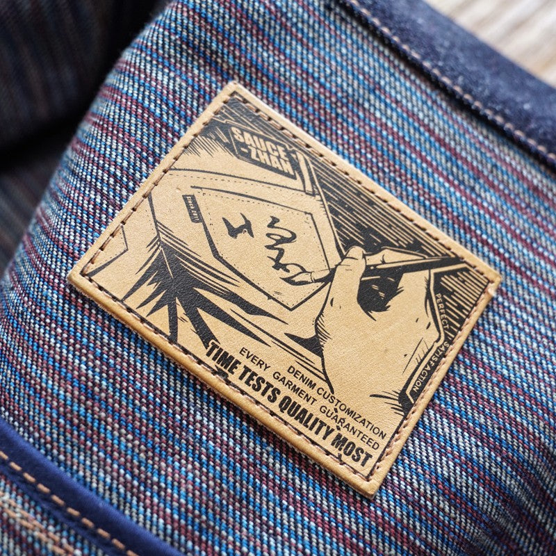 Sauce Zhan Mens Rainbow Sanforized Selvedge Denim Jacket Jean Jacket Men Regular Fit 21 OZ
