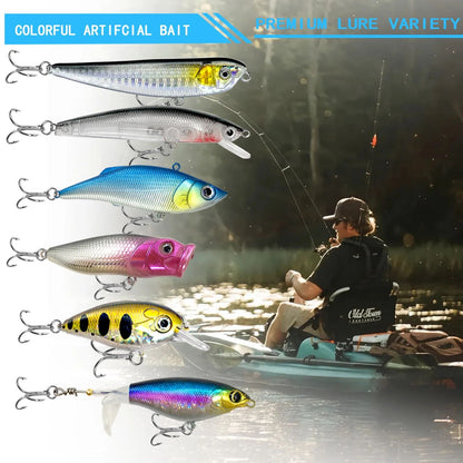 Kit de Iscas de Pesca 83/133/193/239/409 peças para Truta/Lúcio/Baixo, Conjunto de Iscas Múltiplas, Caixa de Pesca Profissional em Camadas