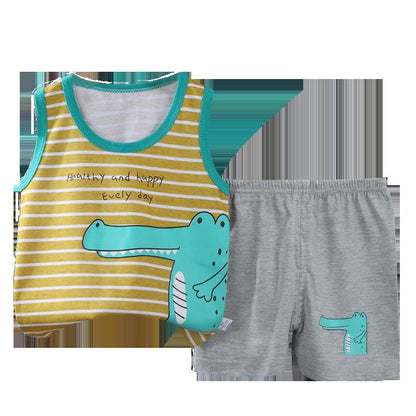 Vest+Shorts 2-Piece Clothing Set Cartoon Lion Pajamas Summer Kids Baby Boys Girls Cotton Casual Tracksuit Clothes Suit 1-6 Years