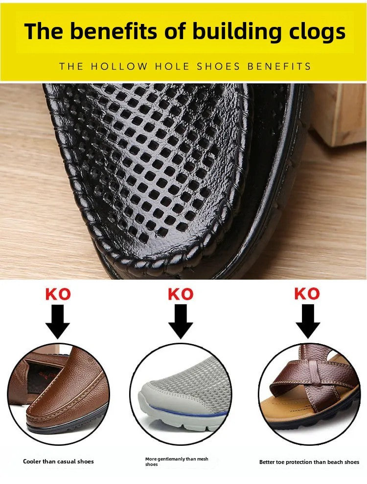 Plus Size Breathable Hollow Out Leather Sandals For Men Summer Comfortable Slip-Ons With Gap Between The Shoes And The Ground