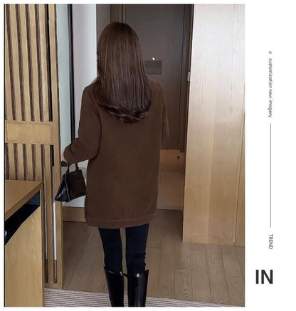 Plus Size Plus Size Fleece Lined Jacket Women's Winter Fashion Loose Coat Mid-Length High Quality Jacket for Mature Women
