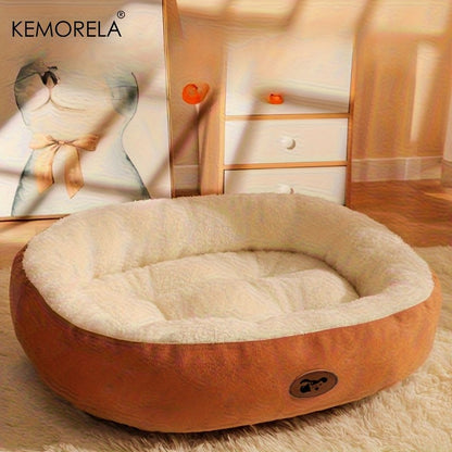Cama Oval de Pelúcia para Cães e Gatos, Almofada Grossa Lavável à Máquina para Cães e Gatos de Pequeno, Médio e Grande Porte para Todas as Estações