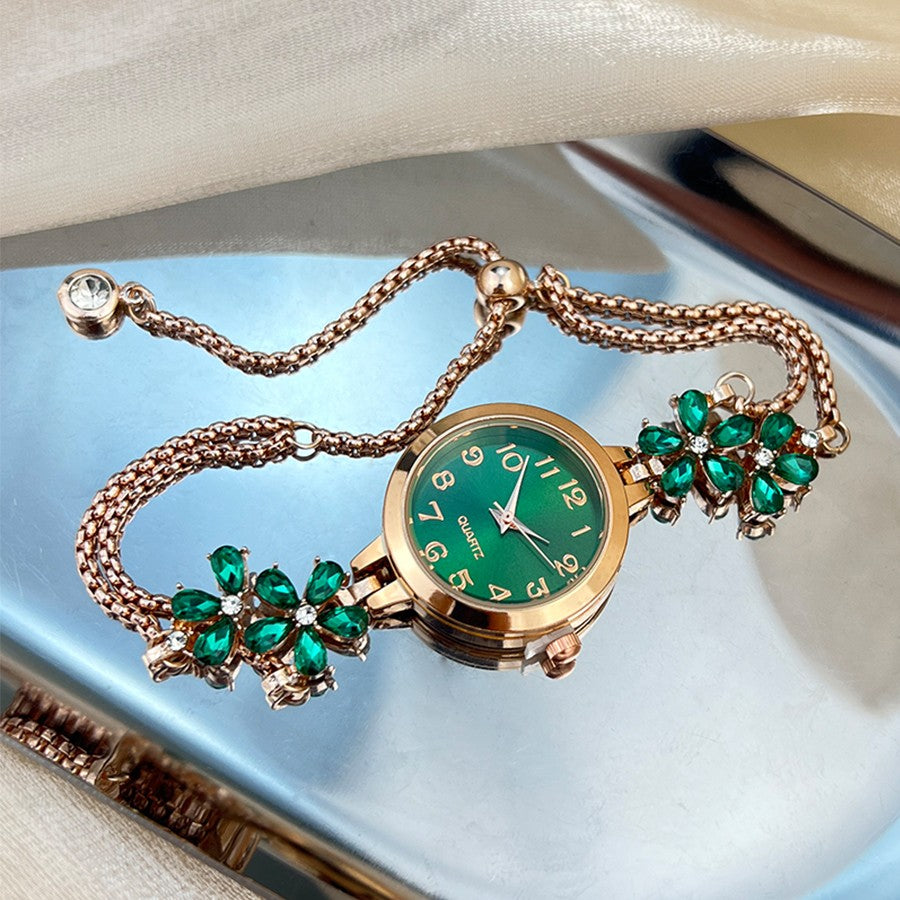 Live burst new diamond set flowers color diamond simple fashion pull bracelet watch women's watch