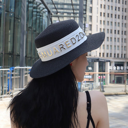 Bucket hat letters summer ladies bucket hat sun hat ladies straw hat fedora hat European men and women hat letters