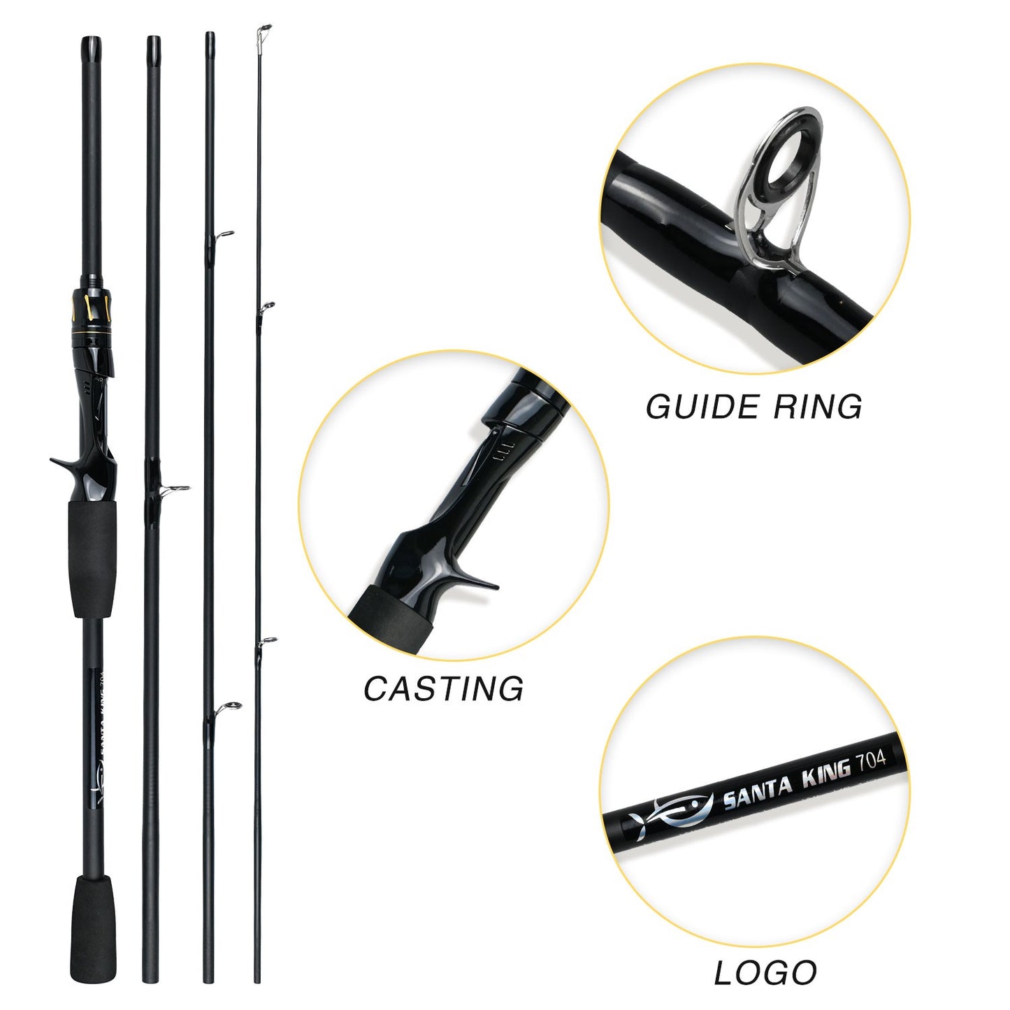 Vara De Pesca De Fibra De Carbono 1.8M/2.1M Vara De Viagem Portátil, Anel Guia De Cerâmica Requintado E Suave, Punho De Eva De Alta Densidade