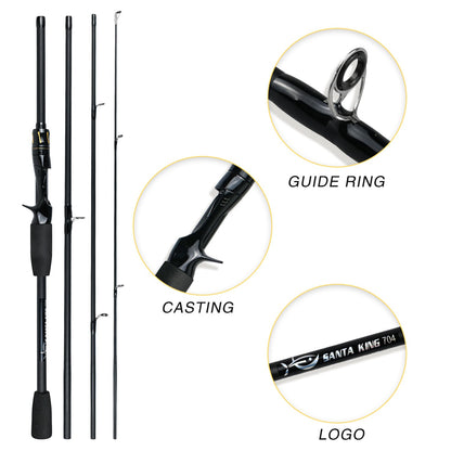 Vara De Pesca De Fibra De Carbono 1.8M/2.1M Vara De Viagem Portátil, Anel Guia De Cerâmica Requintado E Suave, Punho De Eva De Alta Densidade