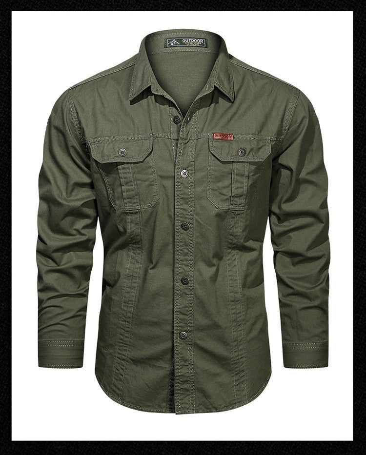 Spring Autumn Fashion Men's 100% Cotton Long-Sleeved Solid Color Premium Casual Shirt Multi Pockets 6XL Large Size Cargo Jackets