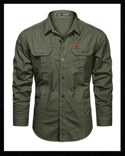 Spring Autumn Fashion Men's 100% Cotton Long-Sleeved Solid Color Premium Casual Shirt Multi Pockets 6XL Large Size Cargo Jackets