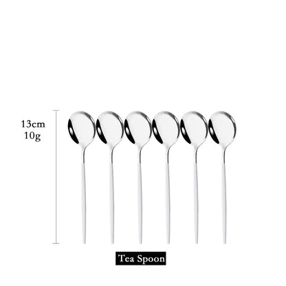 6Pcs/Set Teaspoon Stainless Steel Flatware Colorful Cake Fruit Spoons Dessert Small Coffee Spoon Snack Kitchen Dinnerware Tools