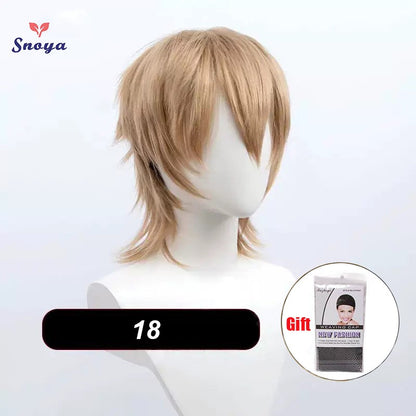 Perucas Curtas Sintéticas Snoya com Franja Corte Pixie Peruca Desfiada para Festa Cosplay para Homens e Mulheres Rosa Vermelho Verde Roxo Estilo Coreano Peruca Masculina