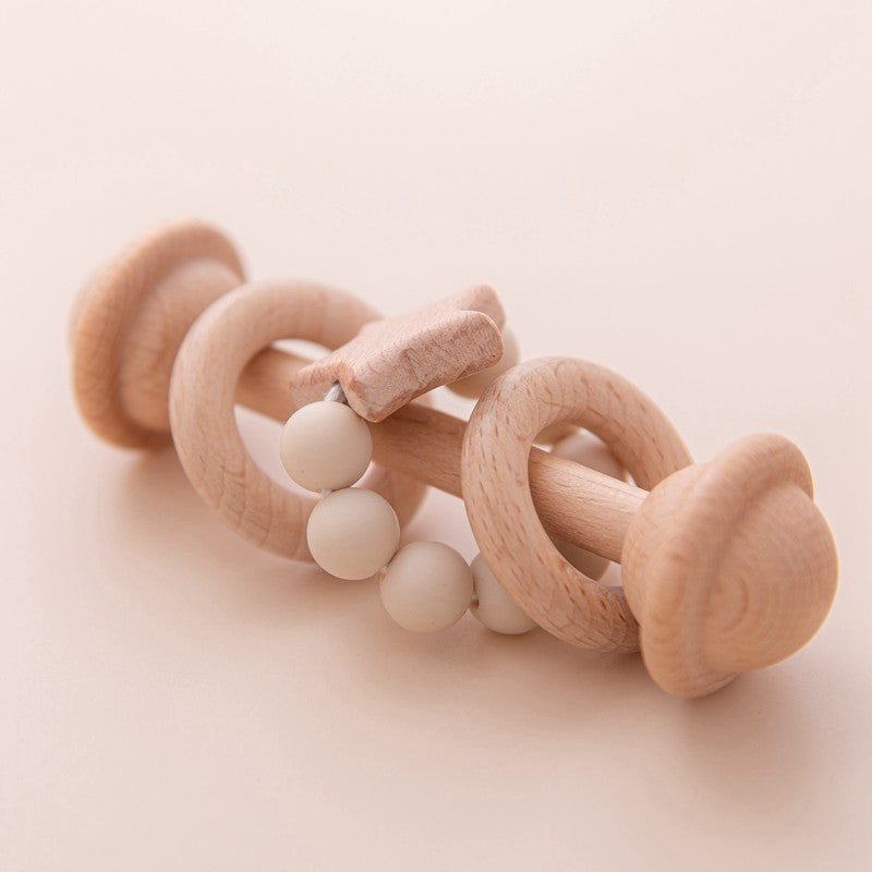 1Pc Baby Wooden Rattle Teether Toys Beech Wooden Ring Star Hand Music Rattle Teething Baby Toys Montessori Toys For Kids Gift